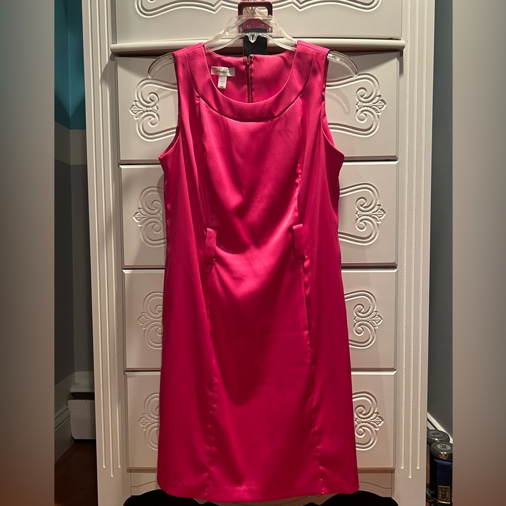Hot Pink Satin Belt Dress